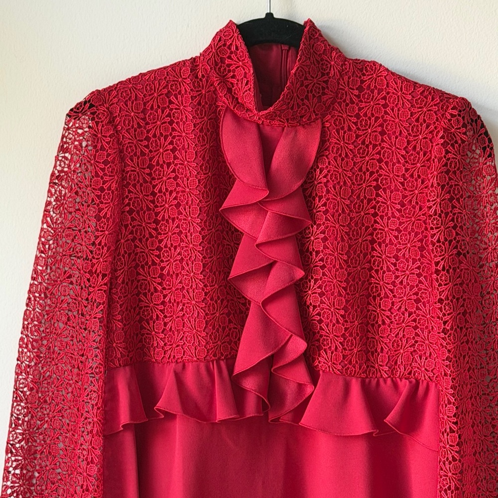NWT Giambattista Valli Giamba Paris Red Lace Midi Dress Size 6 Ruffle Luxury WOW - Picture 5 of 16